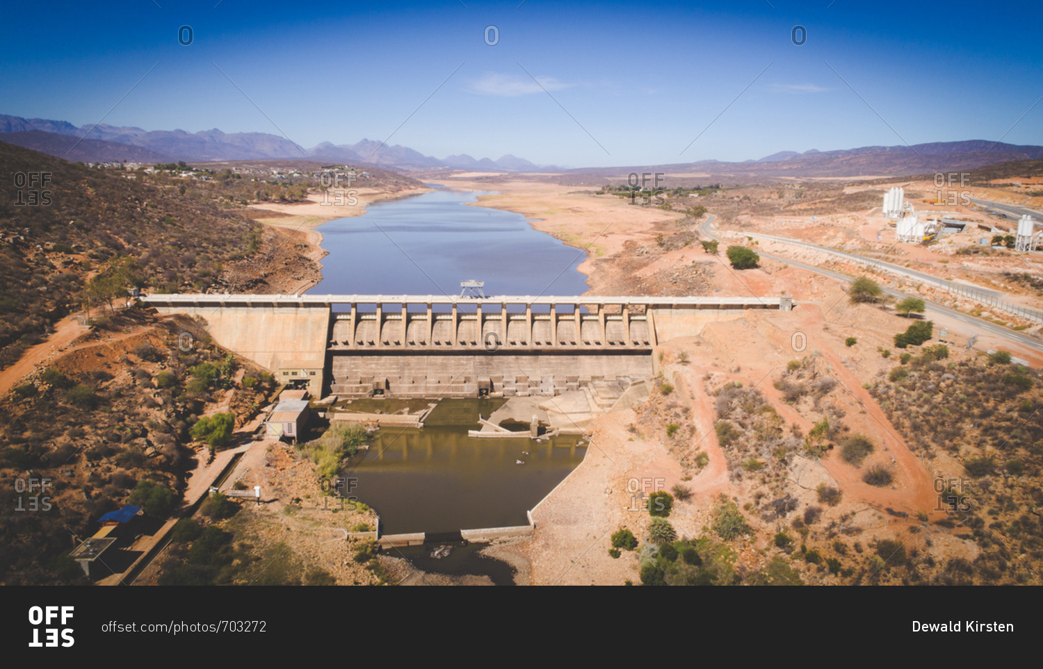 Aerial view over the very dry Clanwilliam dam in the Western Cape