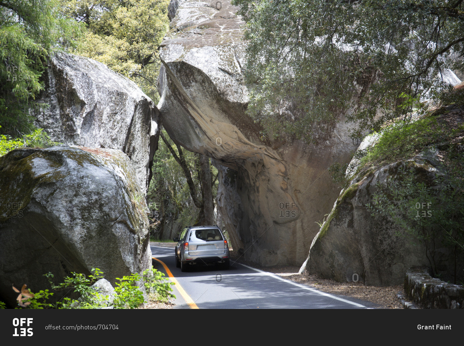 Natural rock tunnel near the entrance to Yosemite National Park stock