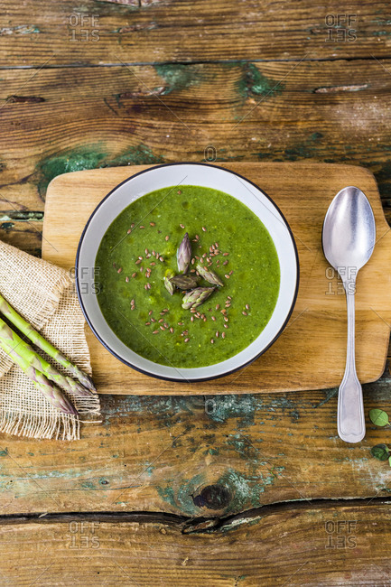 Fresh green asparagus- asparagus soup in bowl