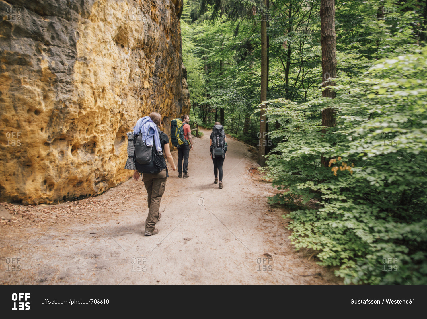 Germany- Saxony- Elbe Sandstone Mountains- friends on a hiking trip