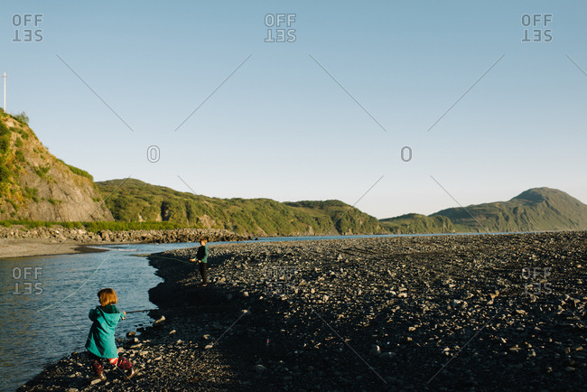 Kids fishing on an Alaskan river