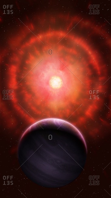 Illustration of a red giant star shedding its outer layers