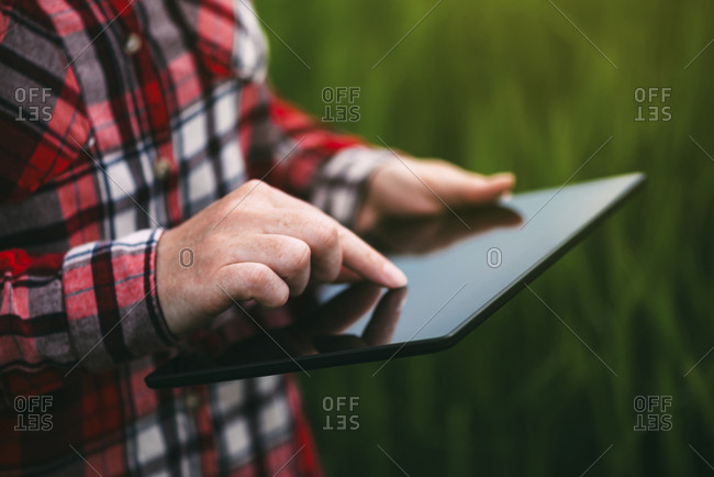 Farmer using digital tablet