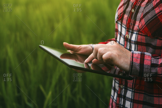 Farmer using digital tablet