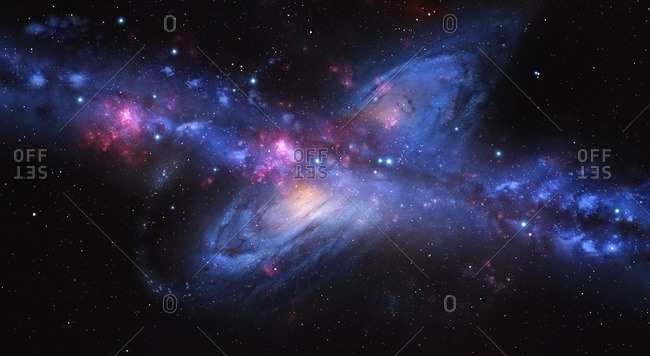An artist's impression of the Milky Way galaxy colliding with Andromeda