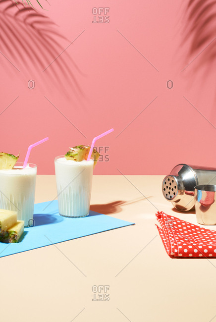 Summer drinks on pastel background