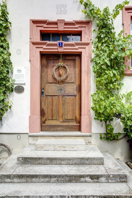 Entrance, front door, entrance, cultural theatre, Munnerstadt, Lower Franconia, Franconia, Bavaria, Germany, Europe