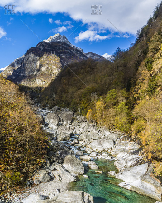 Autumnal landscape in the Verzasca Valley in Ticino