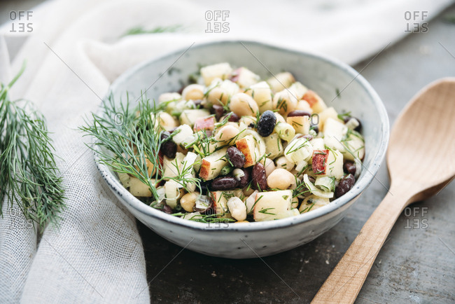 Bean salad- with black beans- chickpea- apple- spring onion and dill