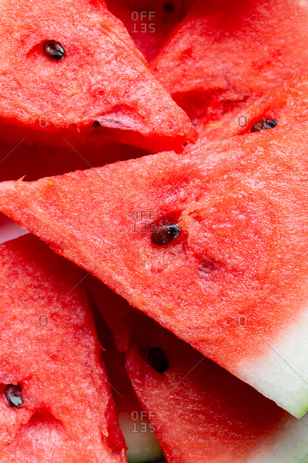 Close up look at slices of juicy watermelon