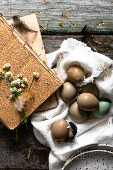 Pheasant Eggs on a rustic wooden table