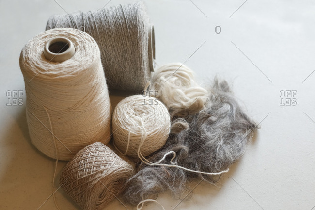 Spools of yarn made from alpaca fiber
