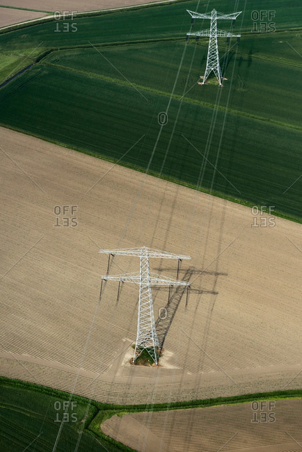 Power pylons in field, Hoek van Holland, Zuid-Holland, Netherlands