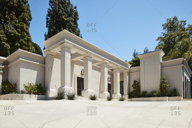 Beverly Hills, California - June 22, 2018: Sunny residential courtyard at Beverly Hills home