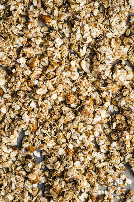 Almond, date, and cardamom granola with rosewater, unbaked.