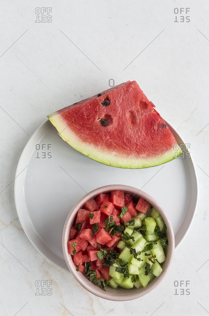 Creative layout made of fresh water melon and melon