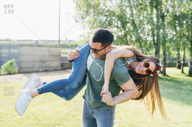 Couple in love outdoors having fun