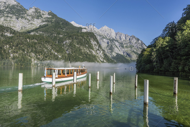 Germany Bavaria Berchtesgaden Alps Lake Obersee Ferry Stock