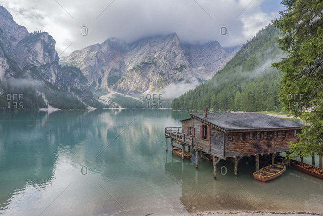 Italy- South Tyrol- Dolomites- Lago di Braies- Fanes-Sennes-Prags Nature Park stock photo