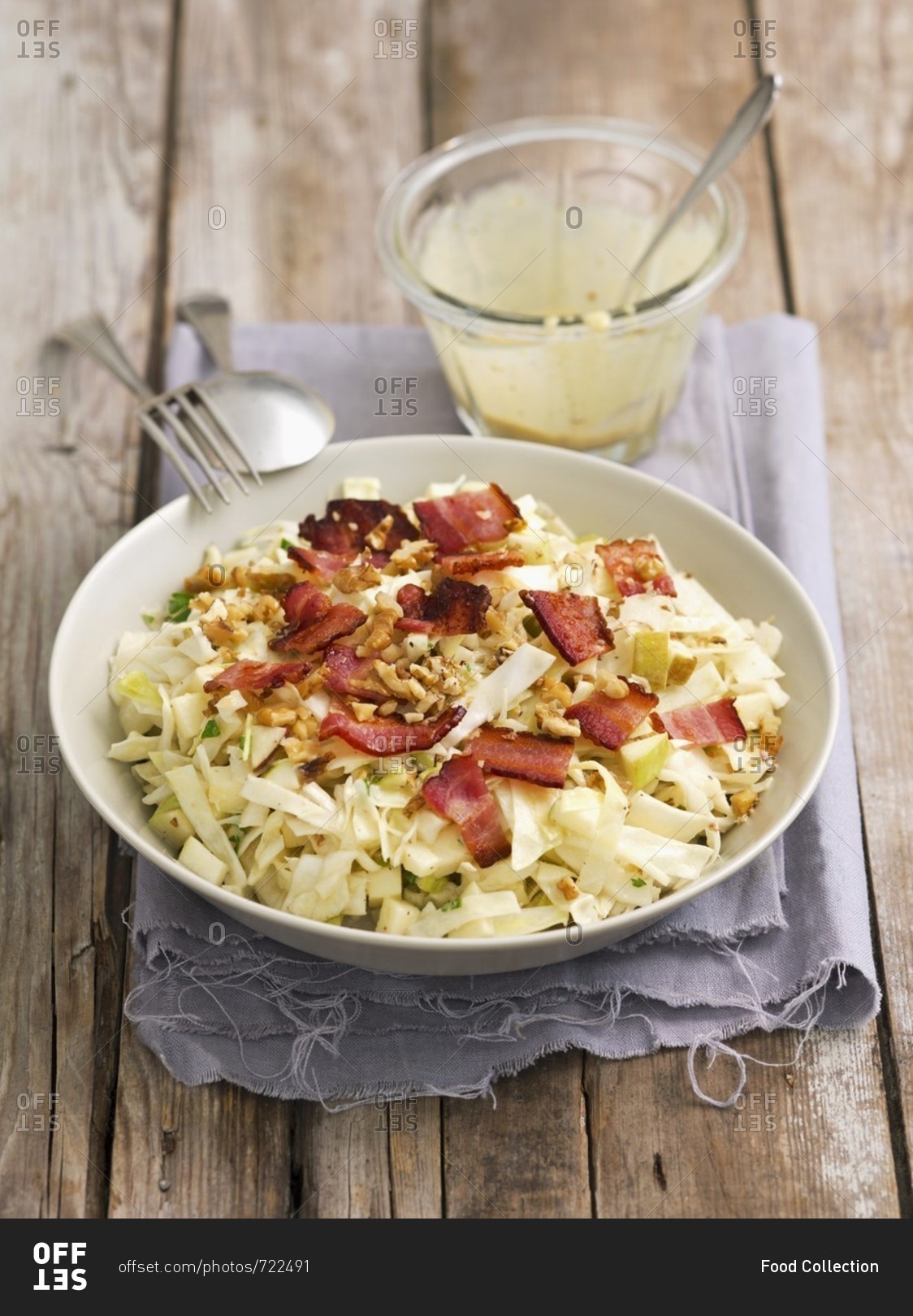 White cabbage salad with apples, walnuts, pancetta and a mustard vinaigrette