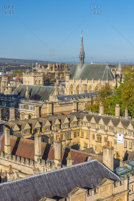 Oxford, England - October 27, 2017: Oxfordshire, Oxford, University of Oxford, Brasenose College and Exeter College beyond