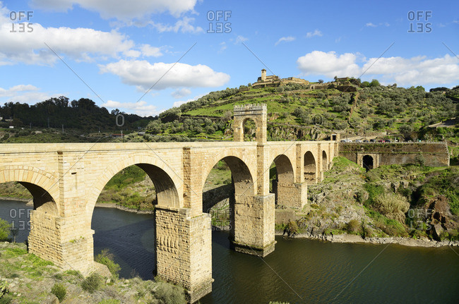 Roman bridge of Alcantara (Trajan's Bridge), a stone arch bridge built over the Tagus river at Alcantara, Extremadura, Spain
