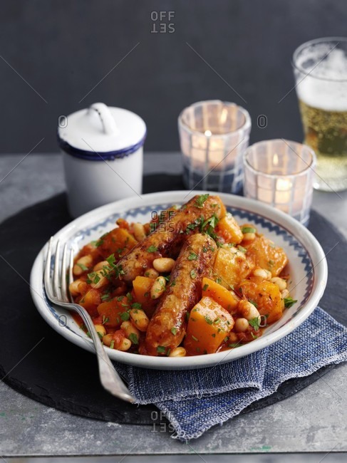 Bean stew with sweet potatoes and sausage