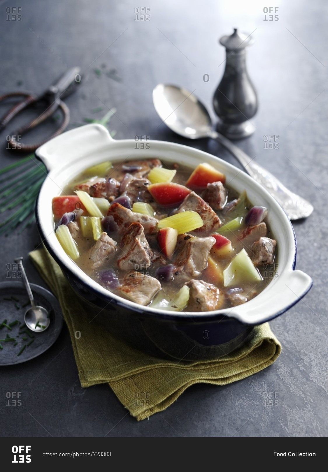 Braised pork with apples, celery, cider and mustard