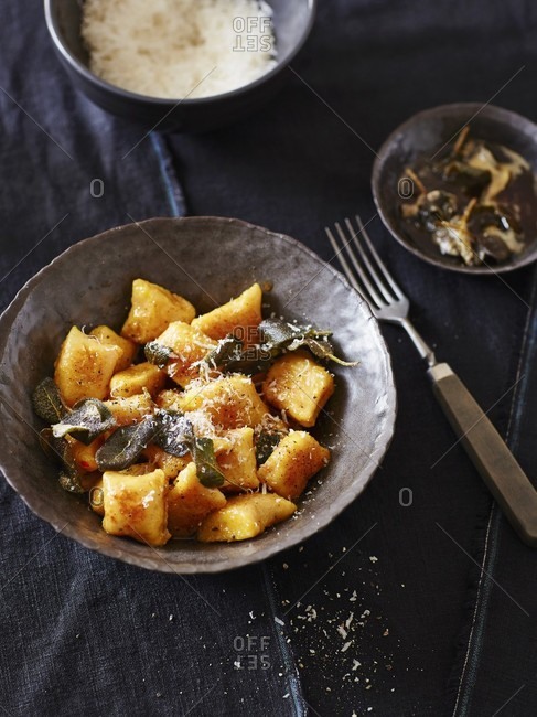 Pumpkin gnocchi with sage and grated Parmesan cheese
