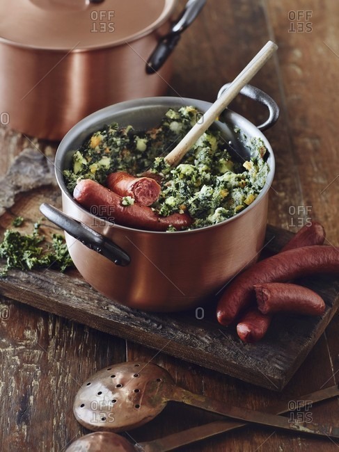 Mashed potatoes with kale and sausage