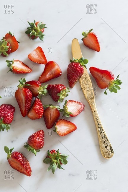 Fresh strawberries on a marble surface