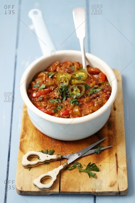 Chilli con carne with jalape�o peppers