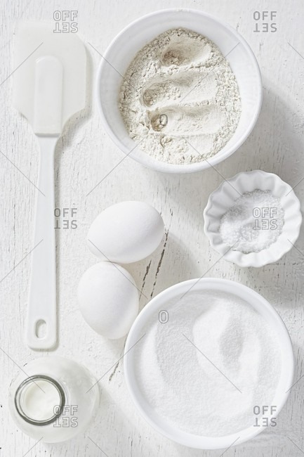 Various baking ingredients with a spatula