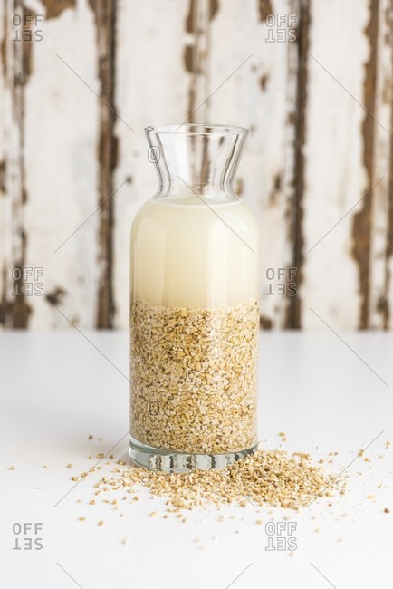 A bottle of softened oat grits