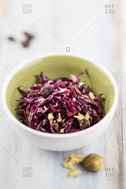 Red cabbage salad with chestnuts and cranberries