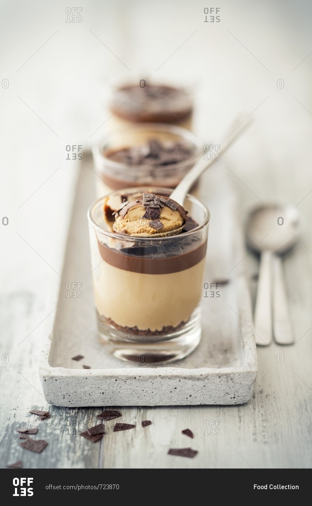 A layered dessert with coffee cream