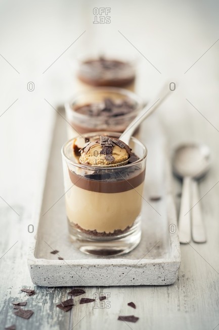 A layered dessert with coffee cream