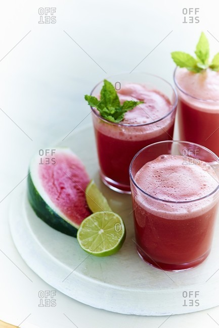 Aqua fresca made with watermelon, cucumber, lime juice and simple syrup