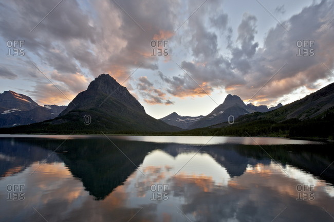 Swiftcurrent Lake at sunset, Glacier National Park, Montana, United States of America, North America