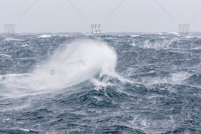 Gale force westerly winds build large waves in the Drake Passage, Antarctica, Polar Regions