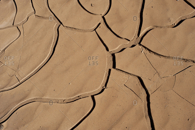 Dried and cracked mud in the desert in Morocco, North Africa, Africa