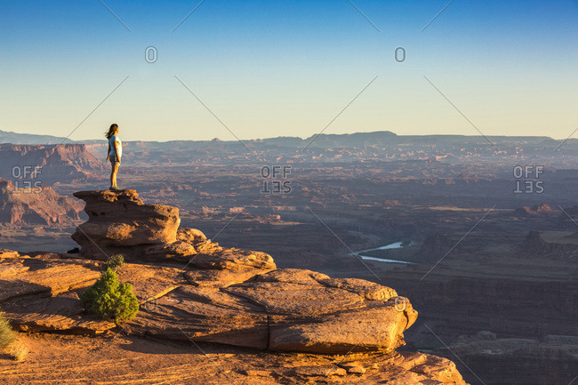 Girl admiring the landscape, Dead Horse Point State Park, Moab, Utah, United States of America, North America
