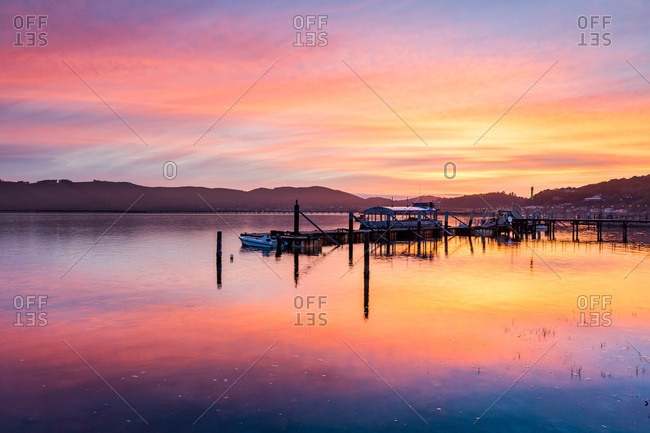 August 23, 2016: Sunset over Knysna Lagoon, Garden Route, Western Cape, South Africa, Africa