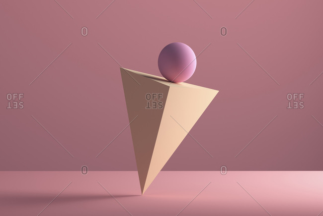 Sphere balancing on the edge of a pyramid, 3D Rendering