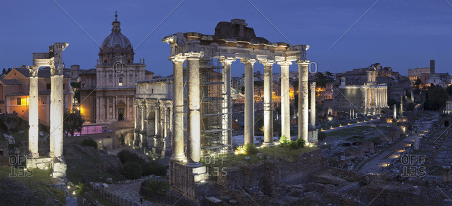 Roman Forum (Foro Romano), Temple of Saturn and Arch of Septimius Severus, Rome, Lazio, Italy