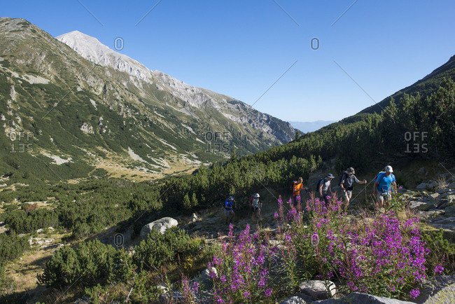 August 27, 2017: The Pirin mountains with Vihren peak distant, the highest point in the range, Bulgaria, Europe