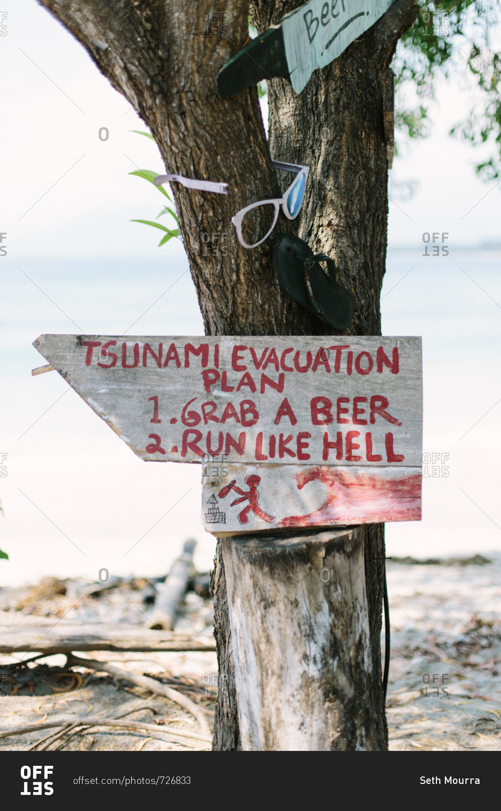 Hand Made Tsunami Warning Sign Stock Photo Offset