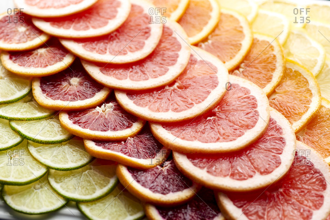 Slices of oranges and other citrus fruits