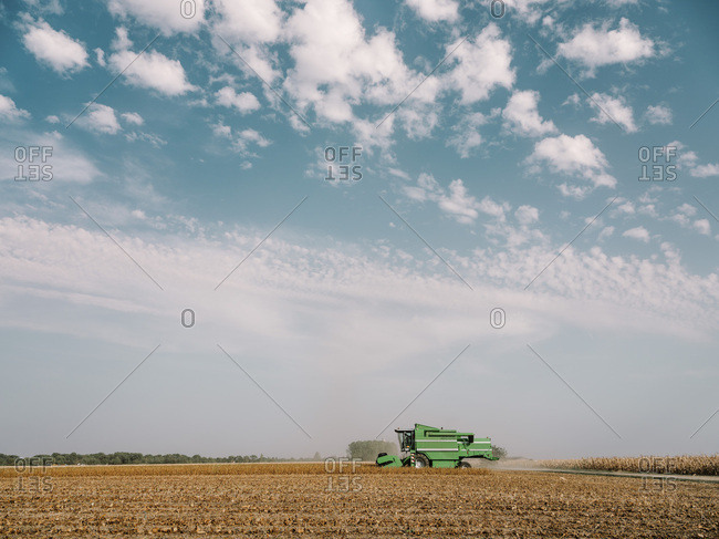 Serbia- Vojvodina- Combine harvester in soybean field
