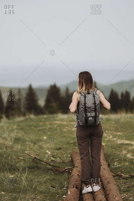 woman wearing backpack